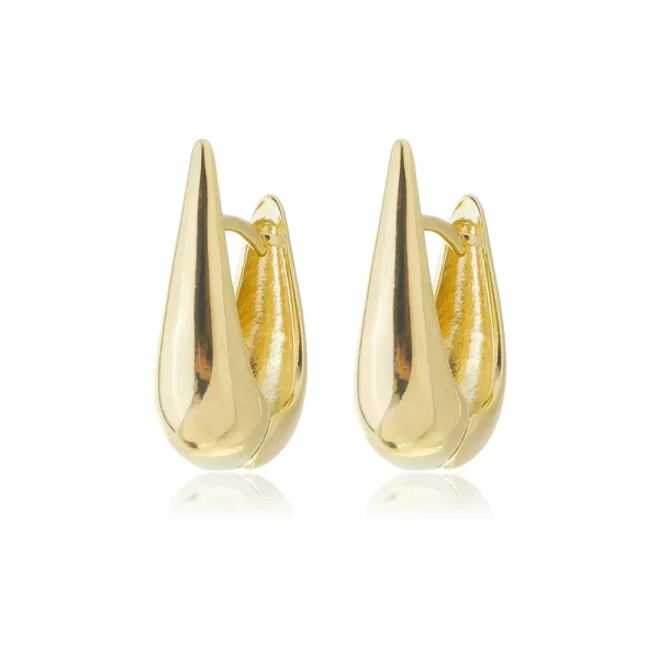 Brinco Argola Gota Lisa Fina Grande Semijoia Ouro 18K