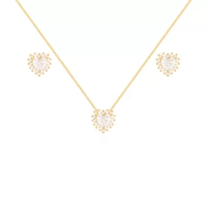 CONJUNTO CORAÇÃO COM MICRO ZIRCONIAS TRÊS PONTAS