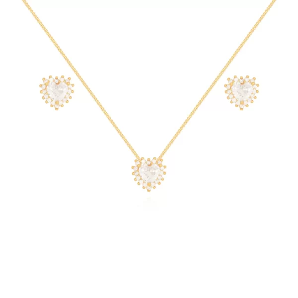 CONJUNTO CORAÇÃO COM MICRO ZIRCONIAS TRÊS PONTAS